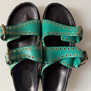 Isabel Marant Teal Sandals with Gold Details